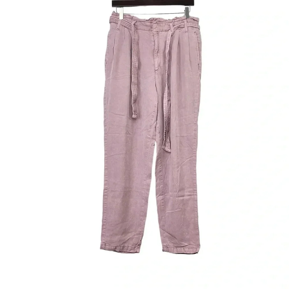 American Eagle Pink Chambray Pants Paperbag Waist Size 10